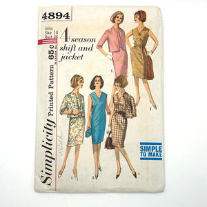Simplicity Vintage 1960's Pattern #4894  Jr. and Misses Shift and Jacket Size 16